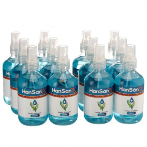 HanSanX 70% Alcohol-Based 250ml Hand Sanitizer Bottle - 12 Pack