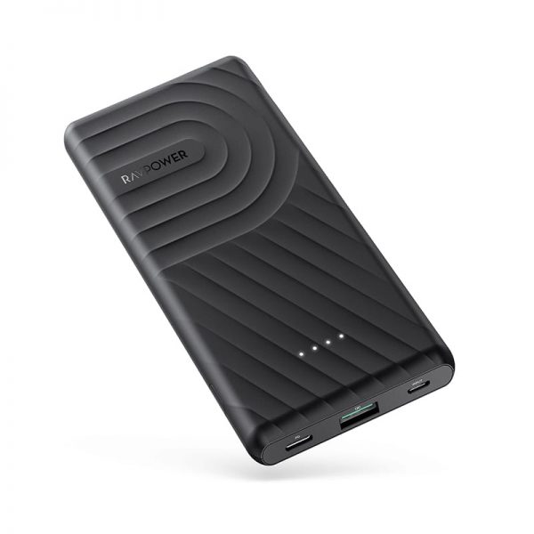 RAVPOWER 10000mAh 1x USB|1x Type-C PD18W/QC3.0|Power Bank - Black