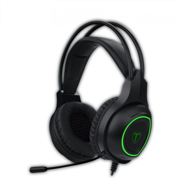 T-Dagger Atlas Green Lighting|210cm Cable|3.5mm+USB|Omni-Directional Gooseneck Mic|40mm Bass Driver|Stereo Gaming Headset - Black/Green