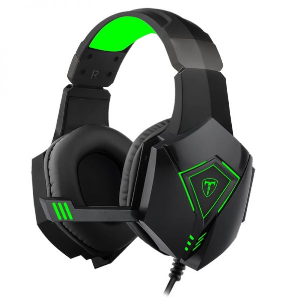 T-Dagger Rocky Green Lighting|210cm Cable|USB|Omni-Directional Luminous Snub Mic|40mm Bass Driver|Stereo Gaming Headset - Black/Green