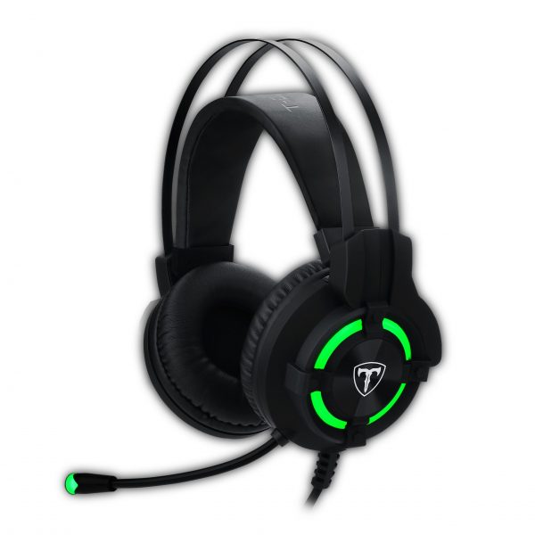 T-Dagger Andes Green Lighting|210cm Cable|USB|Omni-Directional Luminous Gooseneck Mic|40mm Bass Driver|Stereo Gaming Headset - Black/Green