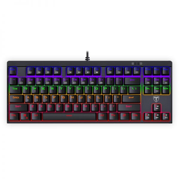 T-Dagger Corvette Rainbow Colour Lighting|150cm Cable|10-Keyless Short Body Design|Blue Switch|Mechanical Gaming Keyboard - Black