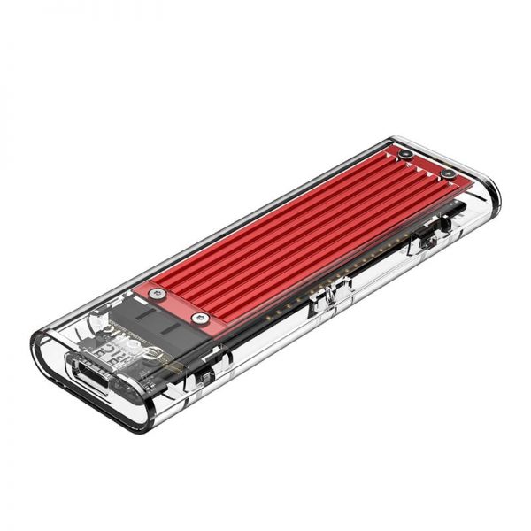 Orico M.2 NVME (2230/2242/2260/2280) to USB3.1(Device Input) Gen-2 Type-C(Enclosure Side) Transparent SSD Enclosure (2TB Max) - Red Heatsink (Compatible with CTA2-SV/CTA2-GR)