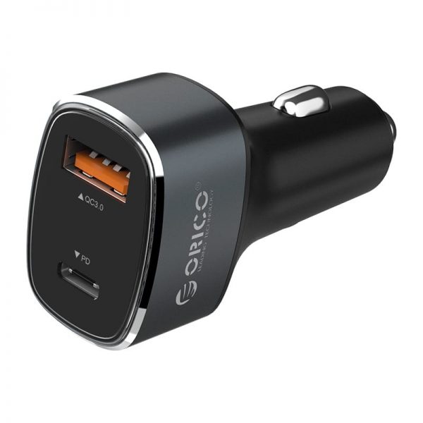 Orico Dual Port USB Type-C (18W PD per port 36W Max) USB-A QC3.0 Car Charger - Grey